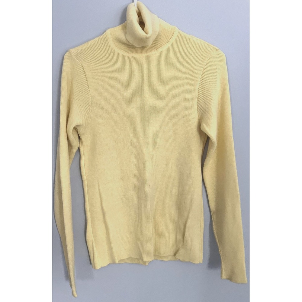 Vintage Carson Pirie Scott Sweater Womens M Yellow Turtleneck Ribbed 80s Italy